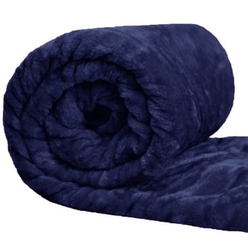 Navy Blue - Fleece Faux Fur Roll Mink Throw Bed Blanket