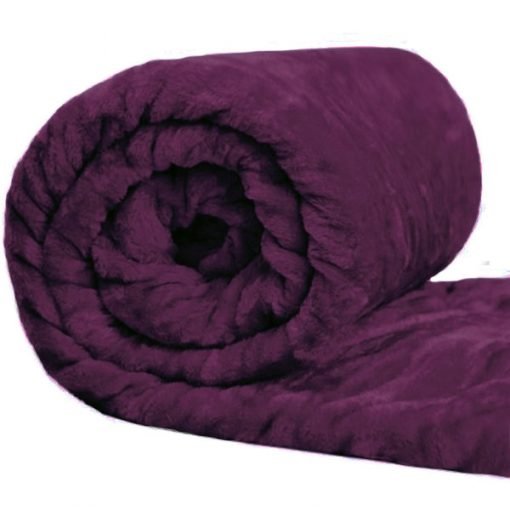 Purple - Fleece Faux Fur Roll Mink Throw Bed Blanket