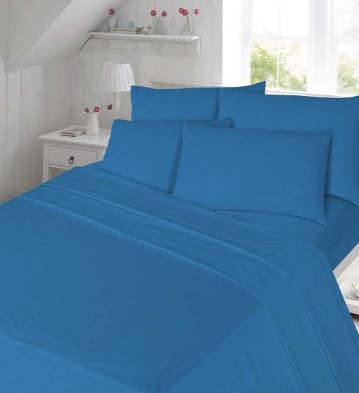 BLUE hermal Flannelette Fitted Sheet 100% Brushed Cotton